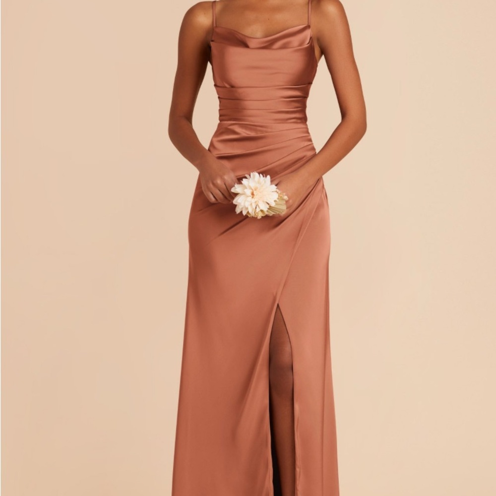 Chic Satin Tan Maxi Dress